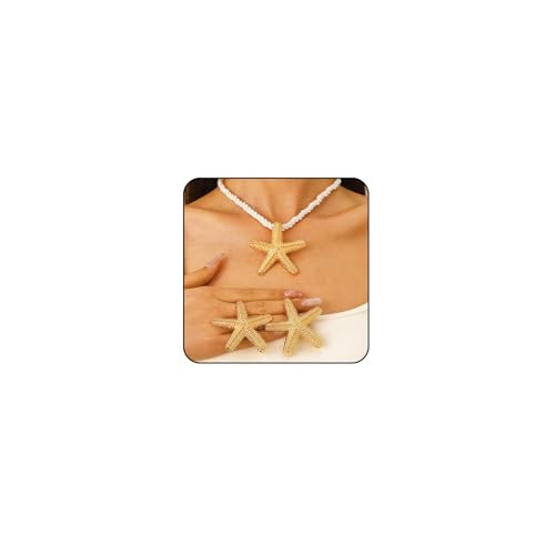 ONBRIG Shell Necklaces for Women Gold Seashell Earrings Set Big Seashell Jewelry Summer Beachy Necklace Beach Jewelry (Gold 3) | Amazon (US)