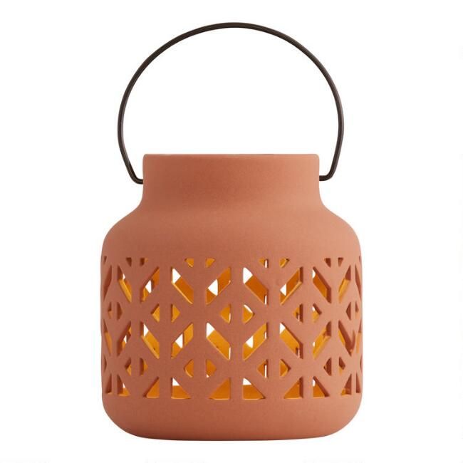Rust Geometric Ceramic Solar LED Lantern | World Market