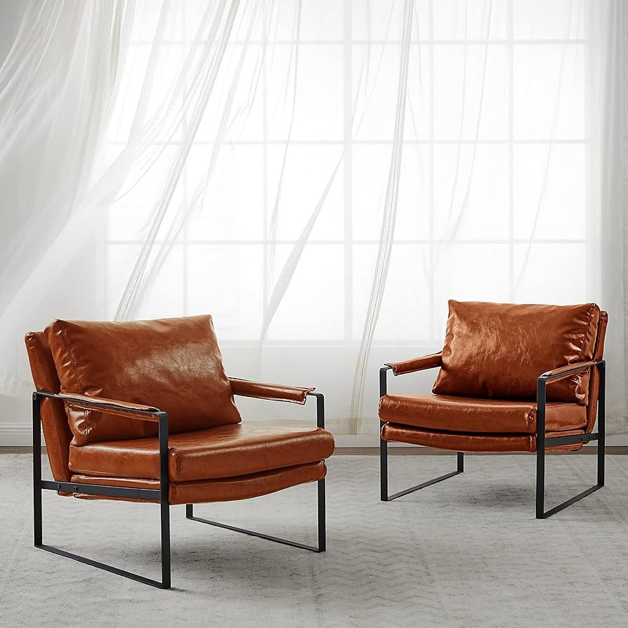 Art Leon Accent Chairs Set of 2, Mid Century Modern Faux Leather Living Room Chair with Black Met... | Amazon (US)