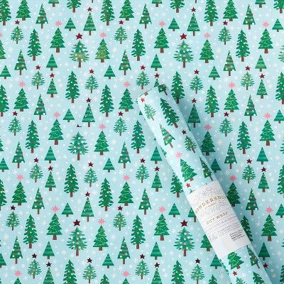 20 sq ft Christmas Trees Gift Wrap Blue - Wondershop™ | Target
