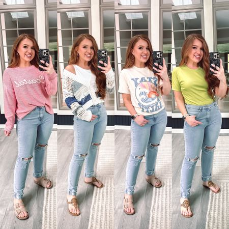 Pink lily outfits ! 

Size 7 jeans 
Size medium coastal and lime green T-shirt 
Size small sweater cropped cardigan and stay salty comfort color T-shirt ! 

Beachy vacay vibes !

Code: May20



#LTKStyleTip #LTKSeasonal #LTKFindsUnder50