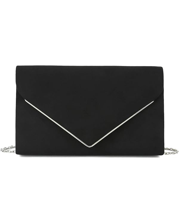 CHARMING TAILOR Faux Suede Clutch Bag Elegant Metal Binding Evening Purse for Wedding/Prom/Black-... | Amazon (US)