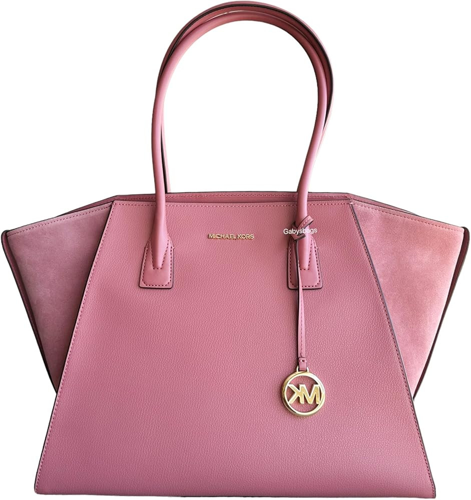 Michael Kors Avril XL Large Shoulder Bag Top Zip Tote Rose Pink Suede Leather | Amazon (US)