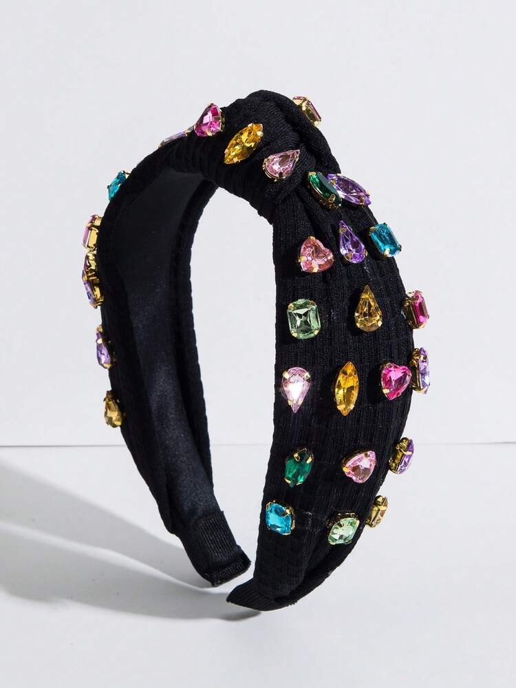 1pc Solid Color Fabric Knotted Headband, Korean Style Rhinestone Decor Versatile Hair Accessory F... | SHEIN