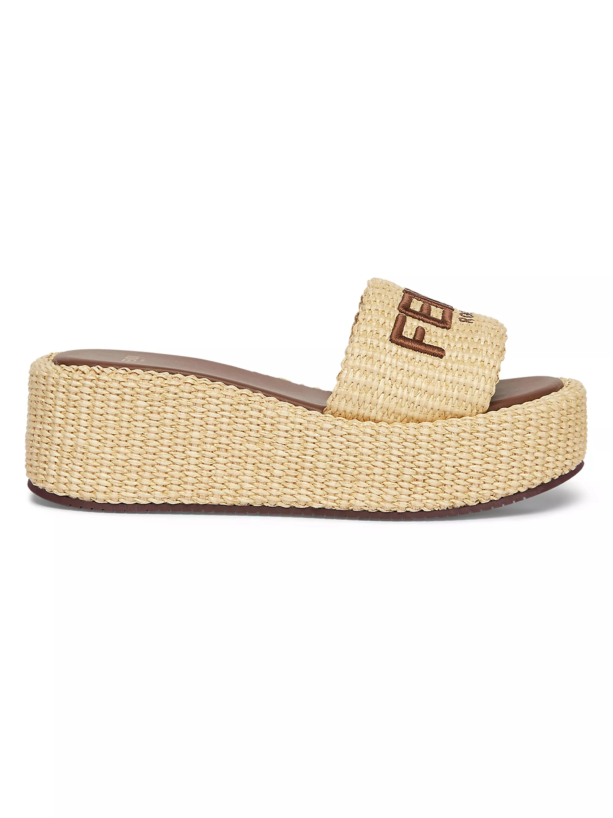 Shop Fendi Sunshine 65MM Raffia Platform Slides | Saks Fifth Avenue | Saks Fifth Avenue