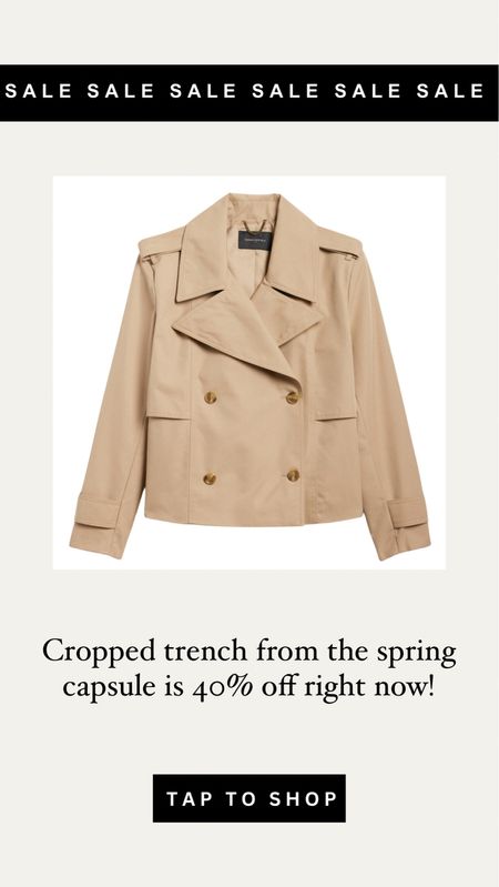 Cropped trench coat on sale! I wear a small
#trenchcoat #capsule 

#LTKstyletip #LTKsalealert #LTKfindsunder100