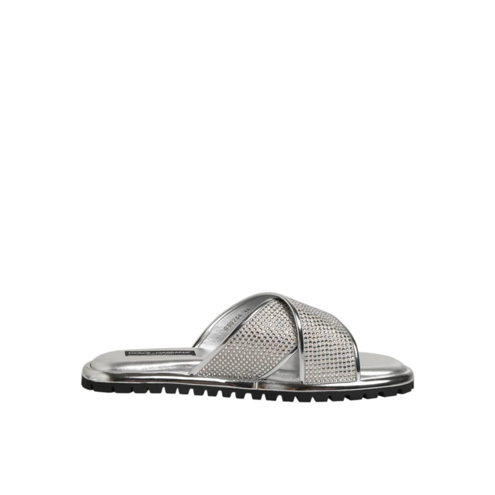 Dolce & Gabbana, Sliders, male, Gray, 9 UK, Silver Strass Slide Flats | Miinto UK Ltd