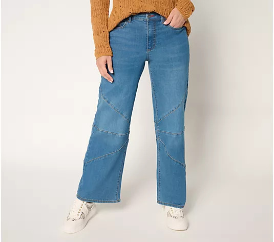 Peace Love World Regular Full Leg Jeans with Seamed Knee - Indigo | QVC
