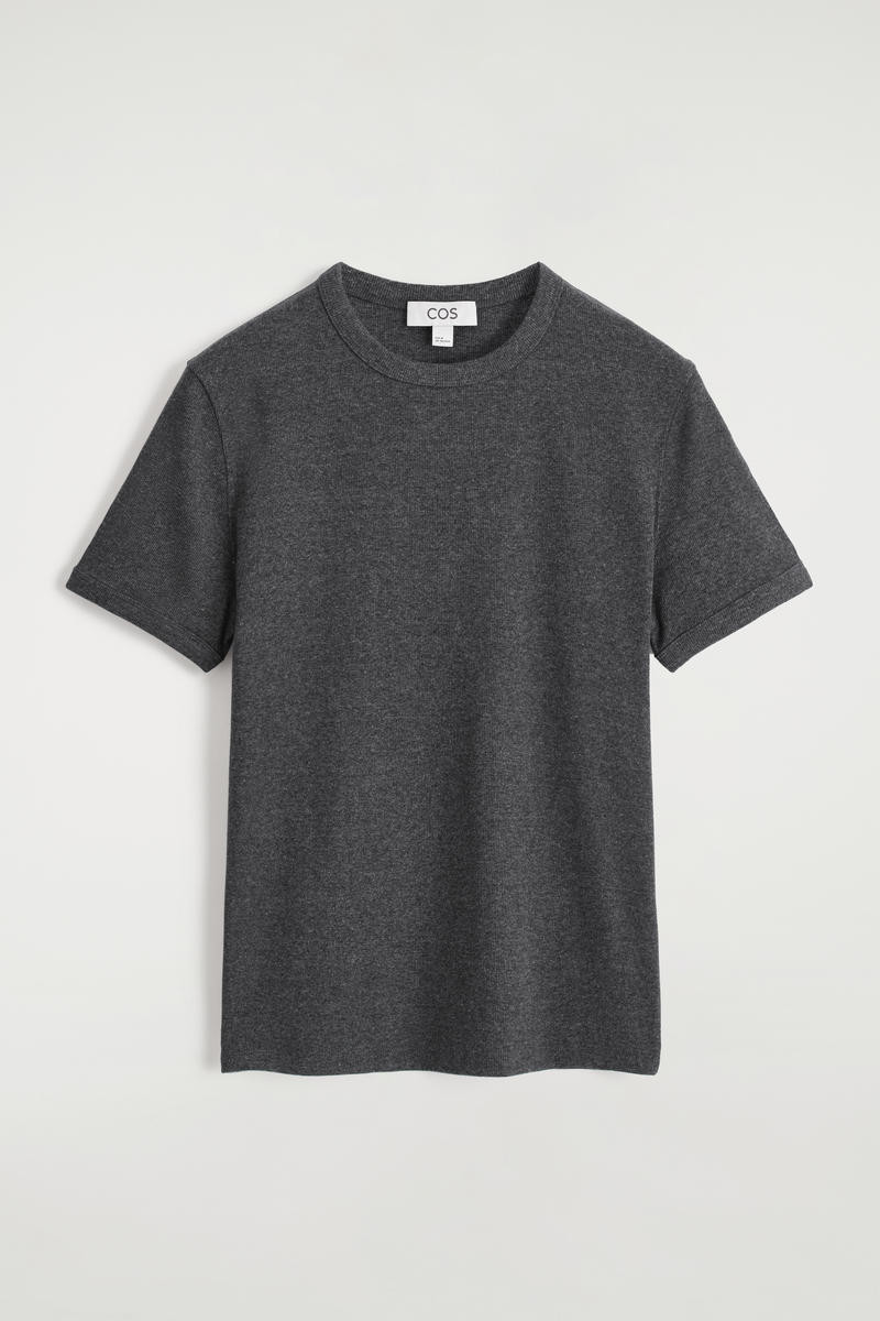Slim Ribbed Cotton T-Shirt in Grey | COS UK
