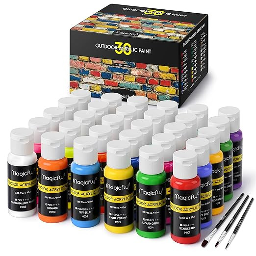 Magicfly Outdoor Acrylic Paint, Set of 30 Colors/Tubes (60 ml, 2 oz.) with Storage Box, Rich Pigm... | Amazon (US)
