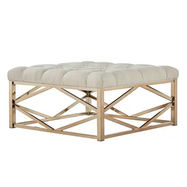 Solene Geometric Base Square Ottoman Coffee Table - Champagne Gold by iNSPIRE Q Bold - Button Tuf... | Bed Bath & Beyond