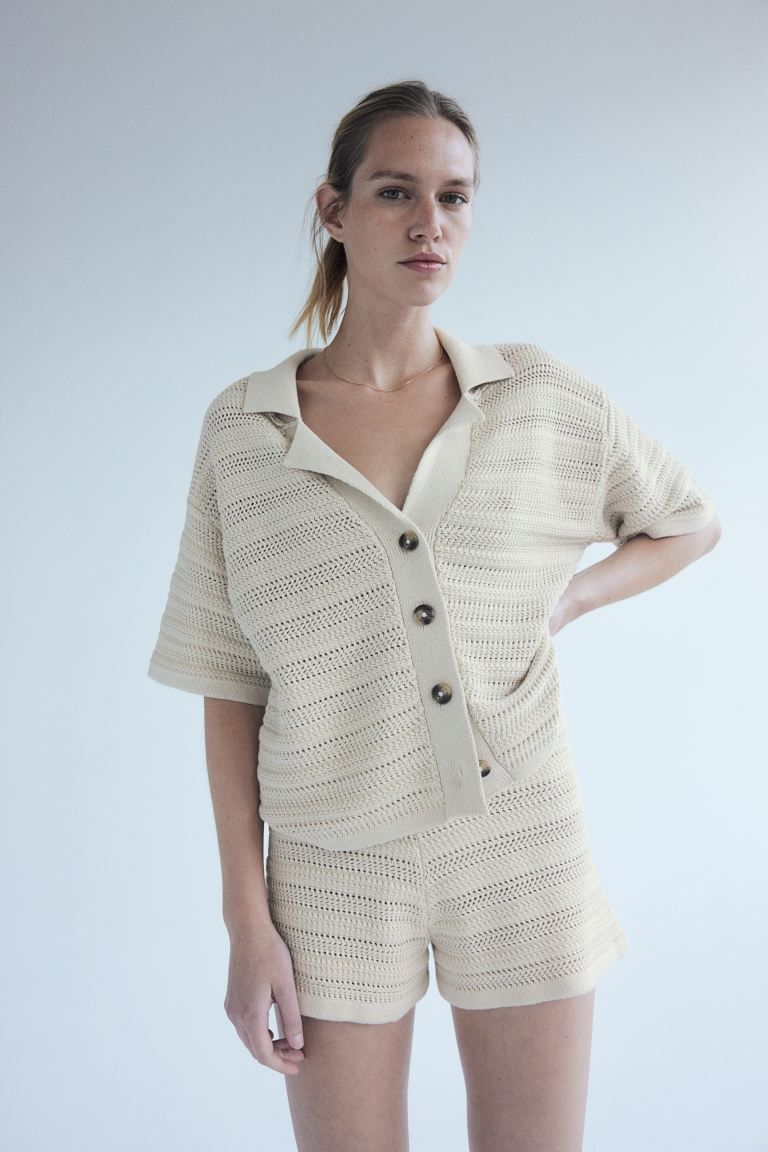 Pointelle-knit mini shorts | H&M (UK, MY, IN, SG, PH, TW, HK)