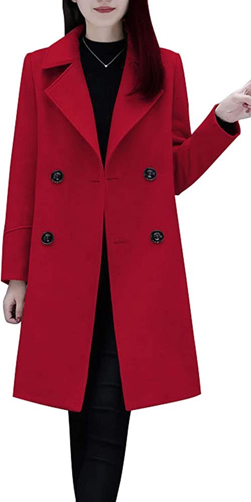chouyatou Women's Basic Essential Double Breasted Mid-Long Wool Blend Pea Coat | Amazon (US)