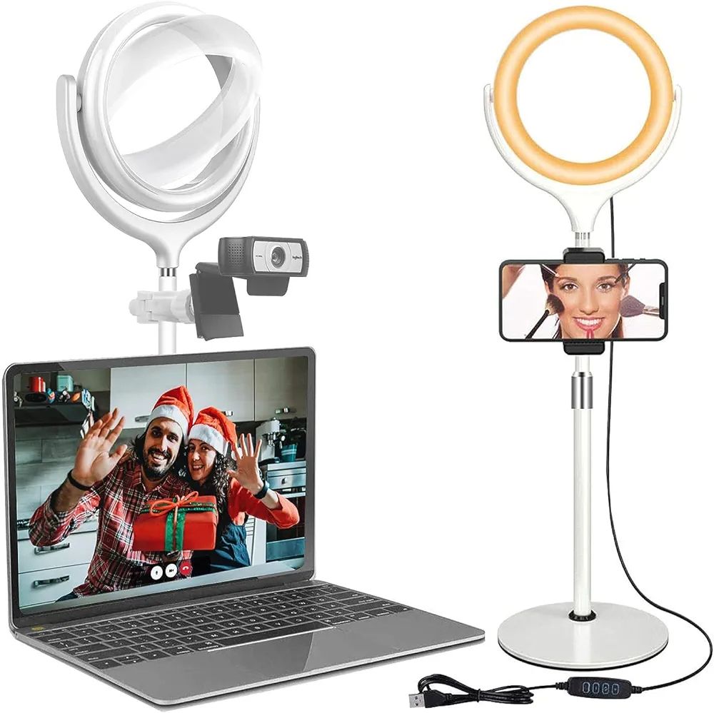Computer Ring Light with Stand for Desk - 8'' Desktop Circle Light Ring for Video Conference Ligh... | Amazon (US)