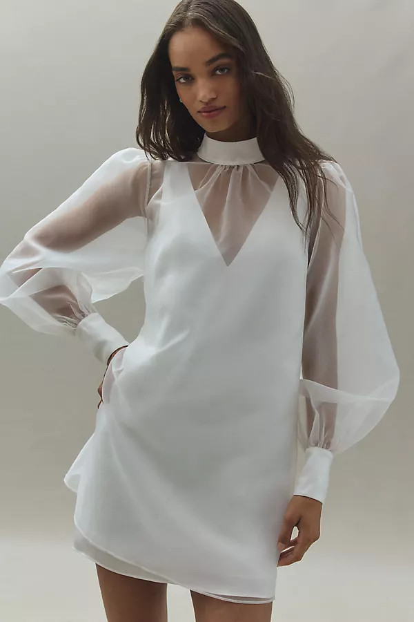 Long-Sleeve Organza Overlay Mini Dress | Anthropologie (US)