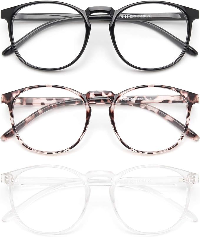 IBOANN 3 Pack Blue Light Blocking Glasses Women/Men, Round Fashion Retro Frame, Vintage Fake Eyeg... | Amazon (US)
