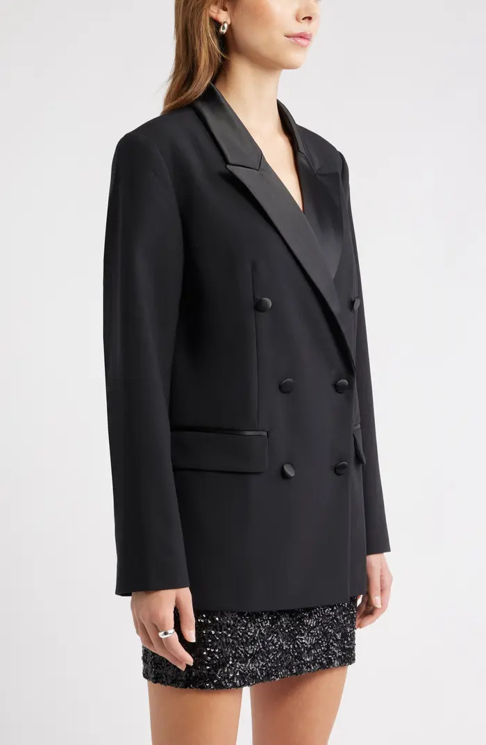 Double Breasted Satin Trim Blazer | Nordstrom