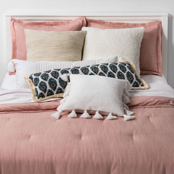 Square Textured Cotton Tassel Decorative Throw Pillow White - Threshold™ | Target