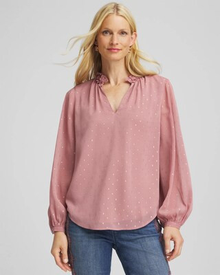 Women's Ruffleneck Lined Georgette Blouse in Dusty Rose | Chico's | Chico's