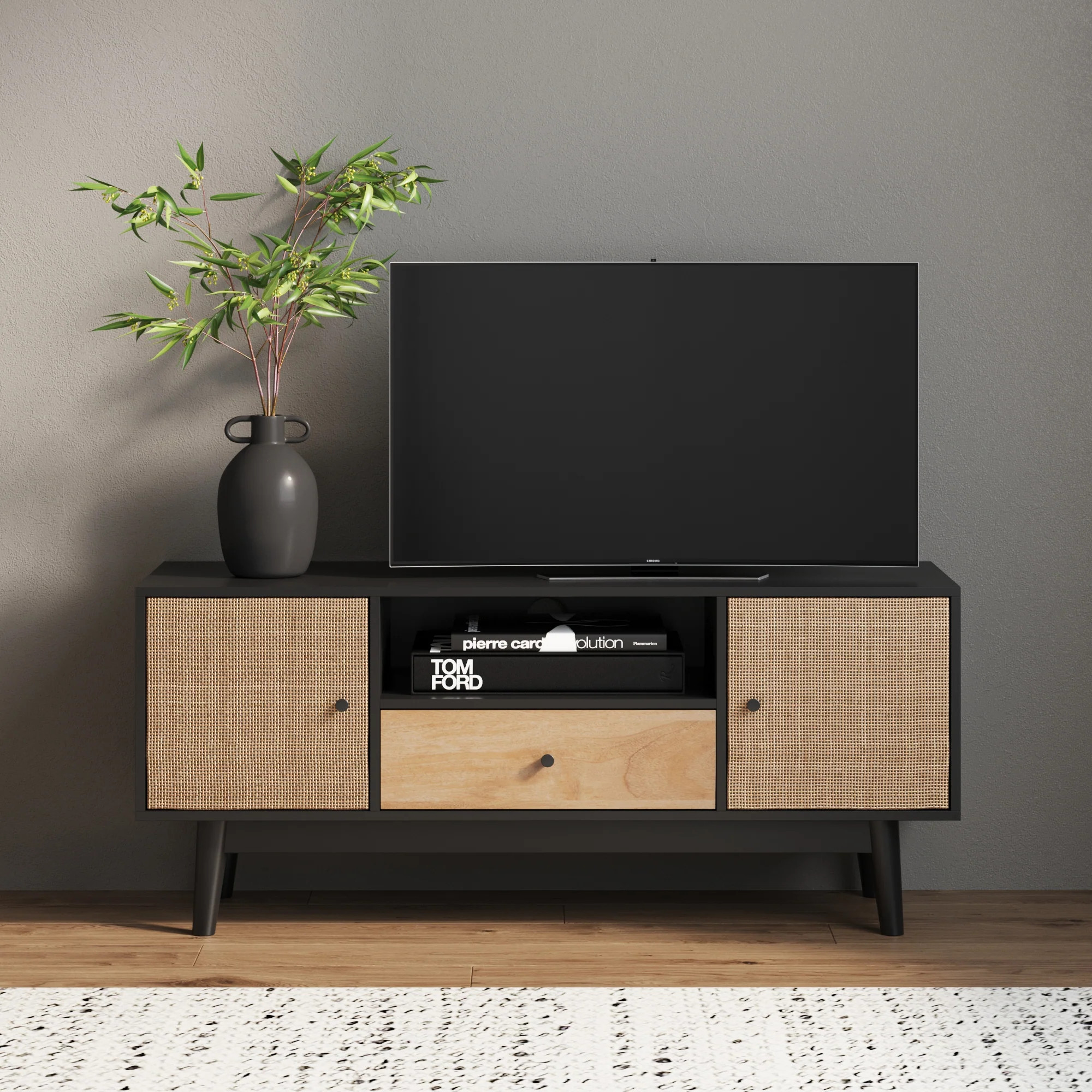 Rattan & Wood 2-Door TV Cabinet | Bonnie | Nathan James