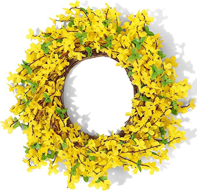Yellow Forsythia Door Wreath 18 Inch Artificial Handcrafted Wreath Summer Front Door Decor Season... | Amazon (US)