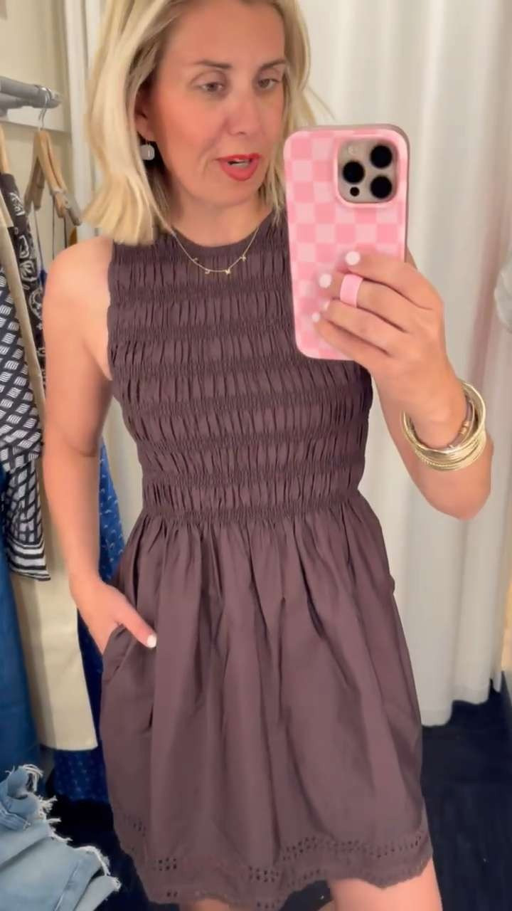 #LTKxMadewell 20% off sitewide! Obsessed with this little brown dress. The smocking is so cute, love the high neck. Big pockets and so many ways to style! Wearing size xs in drss and 8.5 in shoes.  

 #LTKxMadewell #LTKootd #LTKSaleAlert