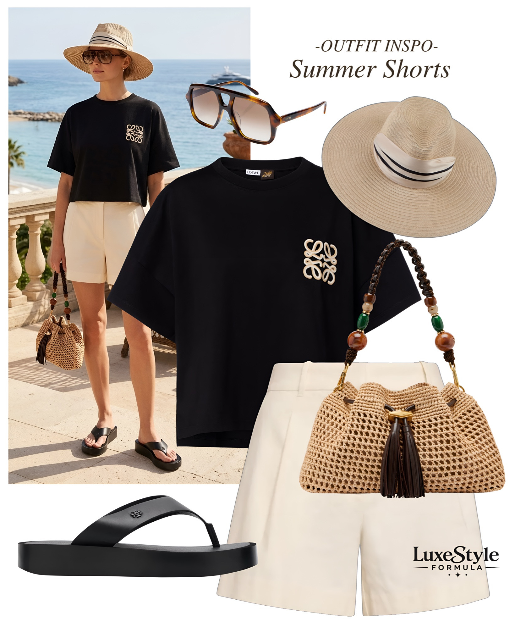 A boxy logo tee, tailored cream shorts, a woven top-handle bag, and a wide-brim hat — easy pieces that read luxury the second you put them together 🙂‍↕️ 

luxury summer outfit, designer shorts outfit, old money resort style, quiet luxury vacation outfit, Loewe tee outfit, cream tailored shorts, woven bag summer, resort wear inspiration, elevated summer basics, designer t-shirt outfit, vacation style 2026, Riviera style outfit, minimalist summer outfit, neutral tone resort wear, luxury beach outfit, cropped tee outfit ideas, summer shorts outfit, expensive looking outfit, old money summer fashion, designer resort style, luxestyleformula 

#shortsoutfitssummer, #resortoutfitinspo, #oldmoneyvacation, #summerstyling, #luxuryoutfitideas

#LTKootd #LTKTravel #LTKSeasonal