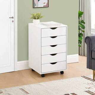 5 Drawers White Wood Storage Dresser with Wheels, Craft Storage Organization and Storage Drawer O... | The Home Depot