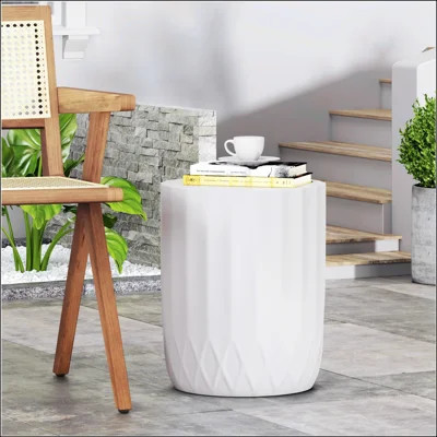 Round Outdoor Side Table With Inverted Scallop Edge, 15'' W X 15'' D, Perfect For Patio And Garden Decor | Wayfair North America