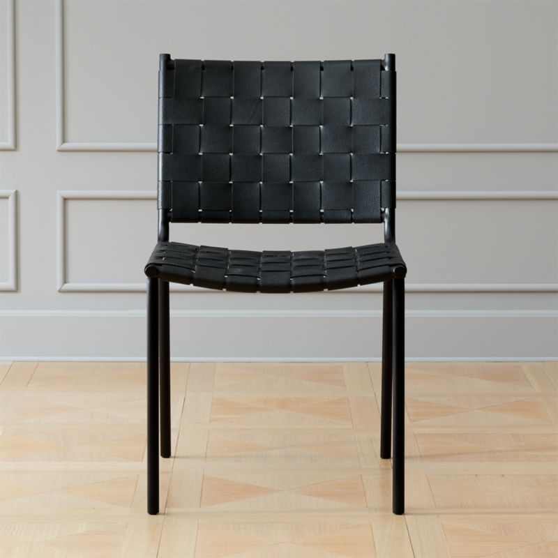 Woven Black Leather Dining Chair | CB2 | CB2