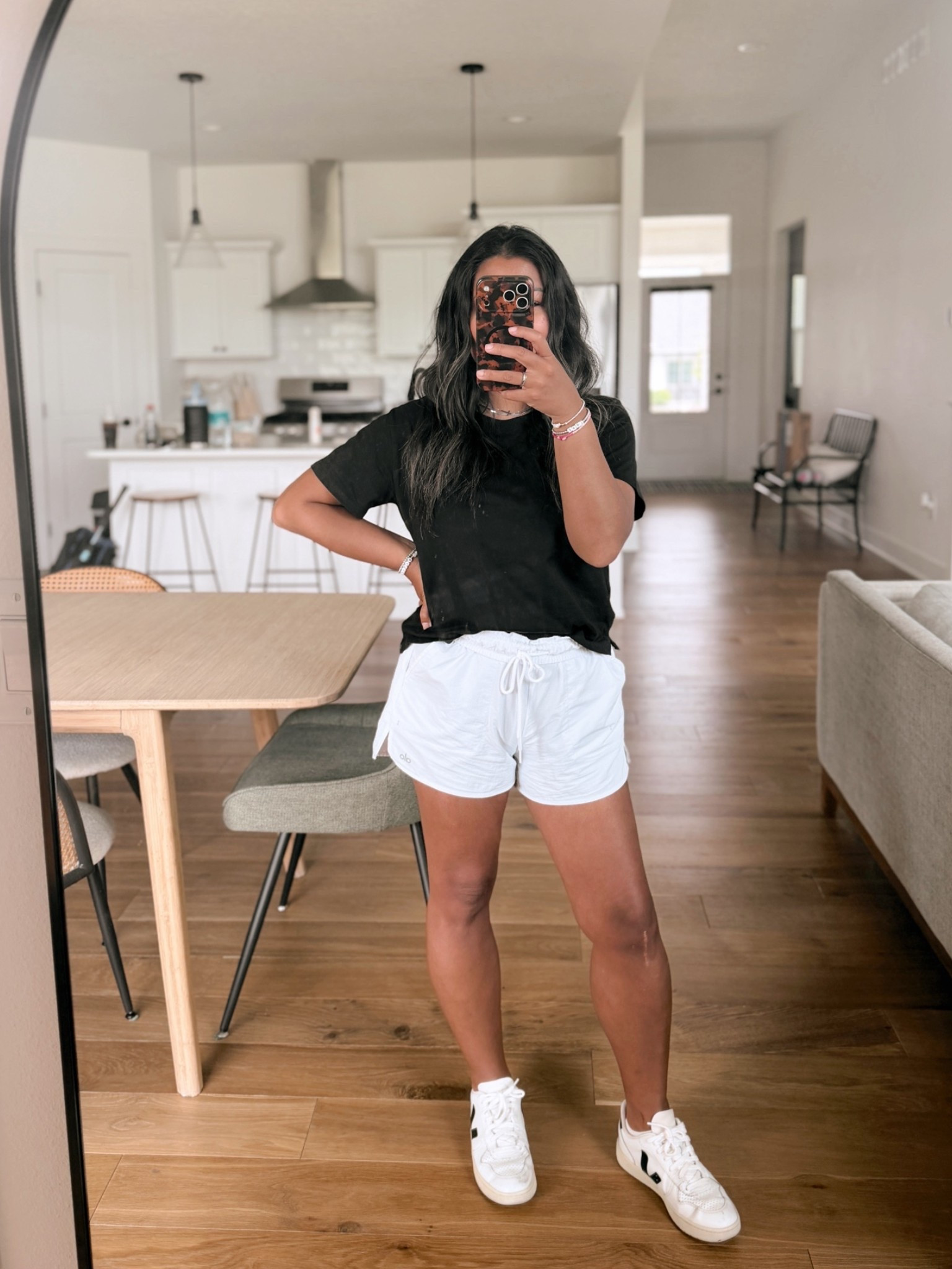 Sports mom attire - petite - alo shorts alumni shorts (size down) - Walmart free assembly tshirt - veja v-10 - over 40

#LTKPetite #LTKOver40 #LTKmomlife