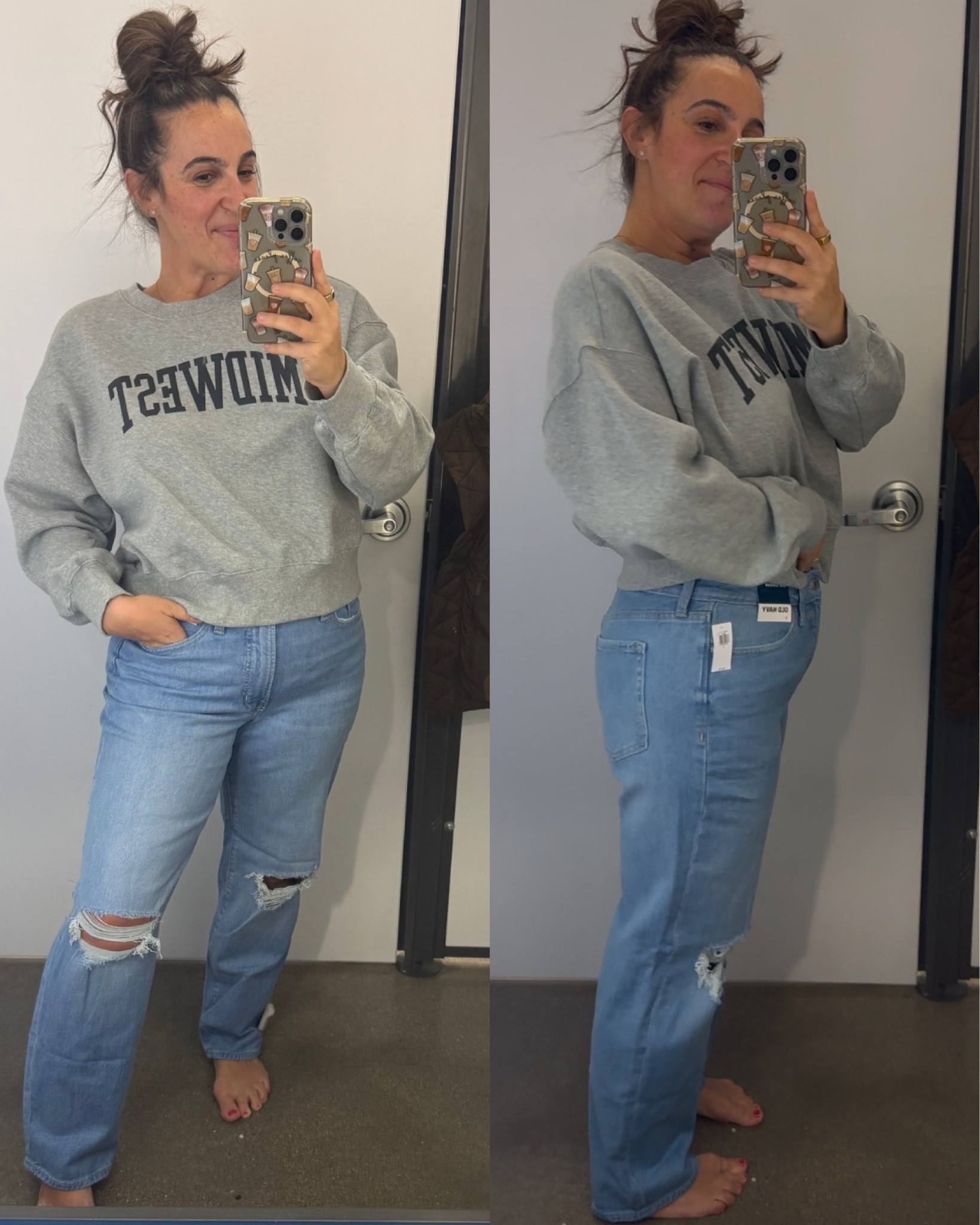 Love this sweatshirt as a Midwest girly! Jeans do have some stretch! I sized down to an 8! Large on top! 

#LTKStyleTip #LTKOver40 #LTKFindsUnder50