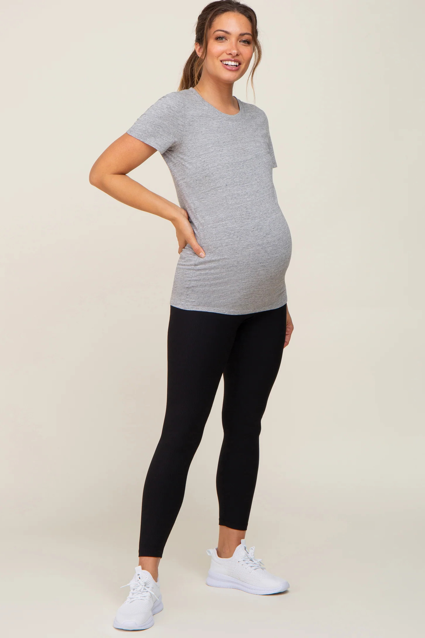 Black Ribbed Maternity Leggings | PinkBlush Maternity