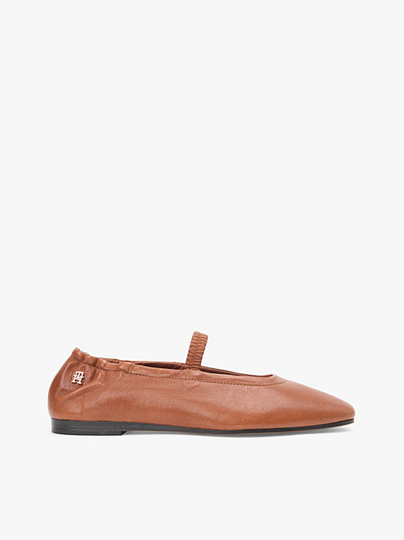 Leather Elasticated Strap Ballerinas | Brown | Tommy Hilfiger | Tommy Hilfiger UK