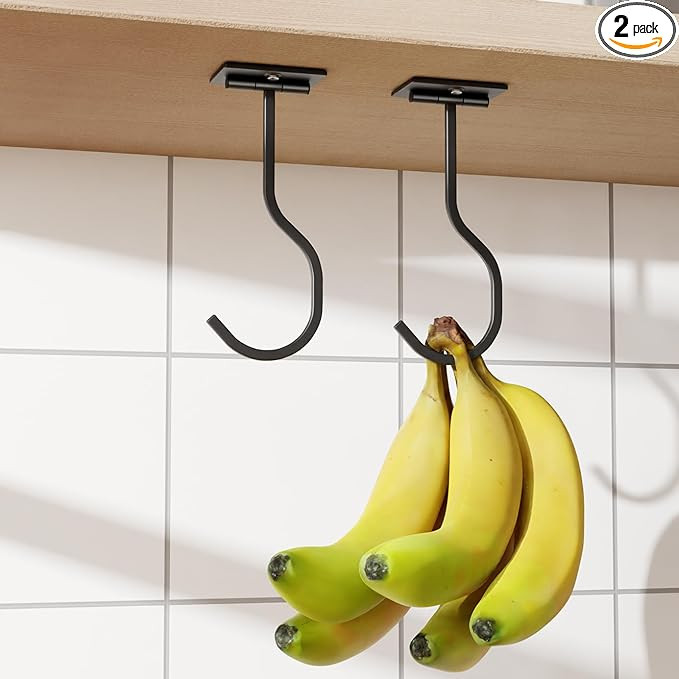 2-Pack Self Adhesive Metal Banana Hanger Hook, Under Cabinet Hook For Kitchen Items, Foldable Ban... | Amazon (US)