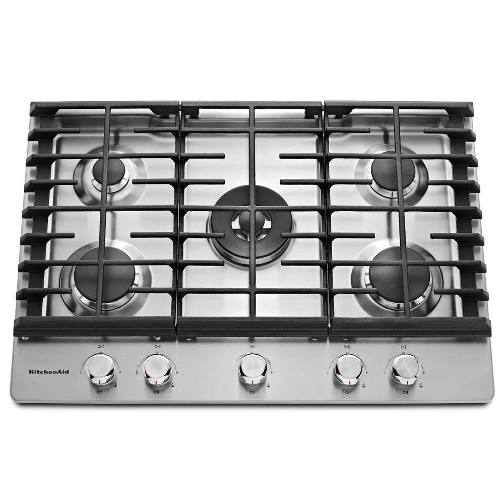 KitchenAid 30 in. Gas Cooktop in Stainless Steel with 5 Burners Including Professional Dual Ring Bur | The Home Depot