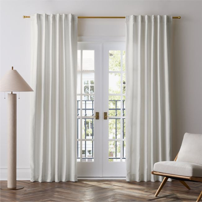Matelasse Crisp White with Natural Stripe Organic Cotton Window Curtain Panel 52""x96 | Crate & Barrel