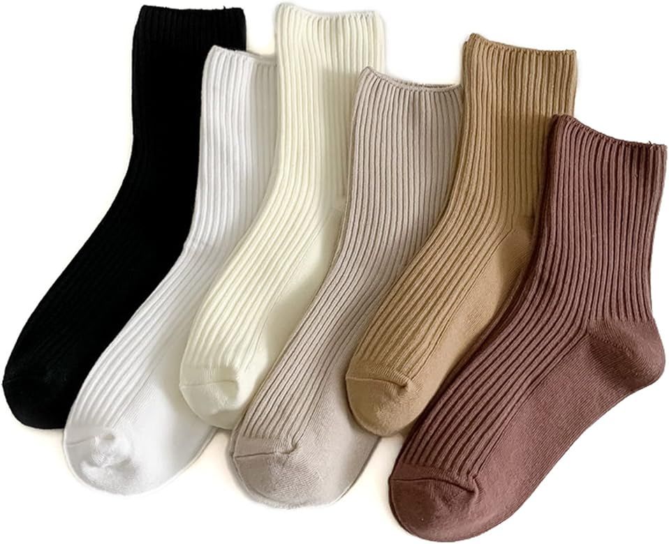 TeenFighter 6 Pairs of Comfortable Casual Cotton Long Socks for Women, Solid Color Stretch Athlet... | Amazon (US)