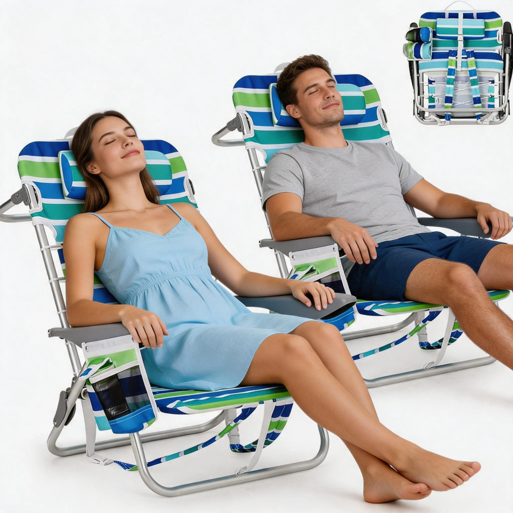 Riedhoff Folding Beach Chair 27 x 24 x 30", with Backpack Straps, Set of 2, Ocean Striped, Drawst... | Walmart (US)