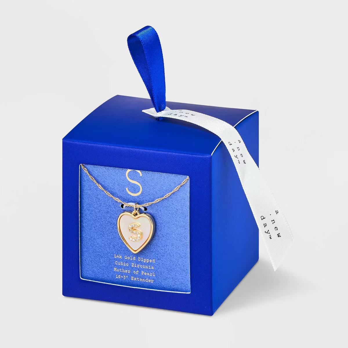 14K Gold Dipped Mother of Pearl Heart Initial Pendant Necklace - A New Day™ Gold | Target