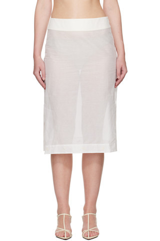 White Embroidered Organza Midi Skirt | SSENSE