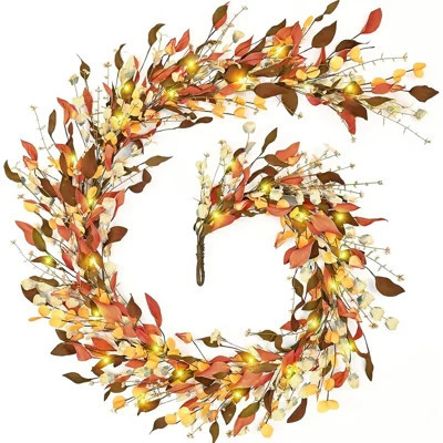 Lighted Fall Eucalyptus Garland, Autumn Leaf Decoration with Warm Lights for Thanksgiving, Harvest, Mantel, Porch, Table, Wall, Arch, Wedding and Seas | Wayfair North America