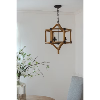 3 - Light Wood Drum Chandelier, Hanging Light Fixture with Adjustable Chain for Kitchen Dining Room Foyer Entryway, Bulb Not Included | Target
