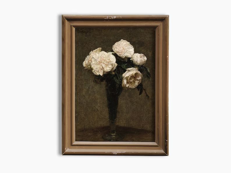 Moody Vintage Flower Print Dark Academia Decor | Dark Floral Still Life Oil Painting | PRINTABLE ... | Etsy (US)