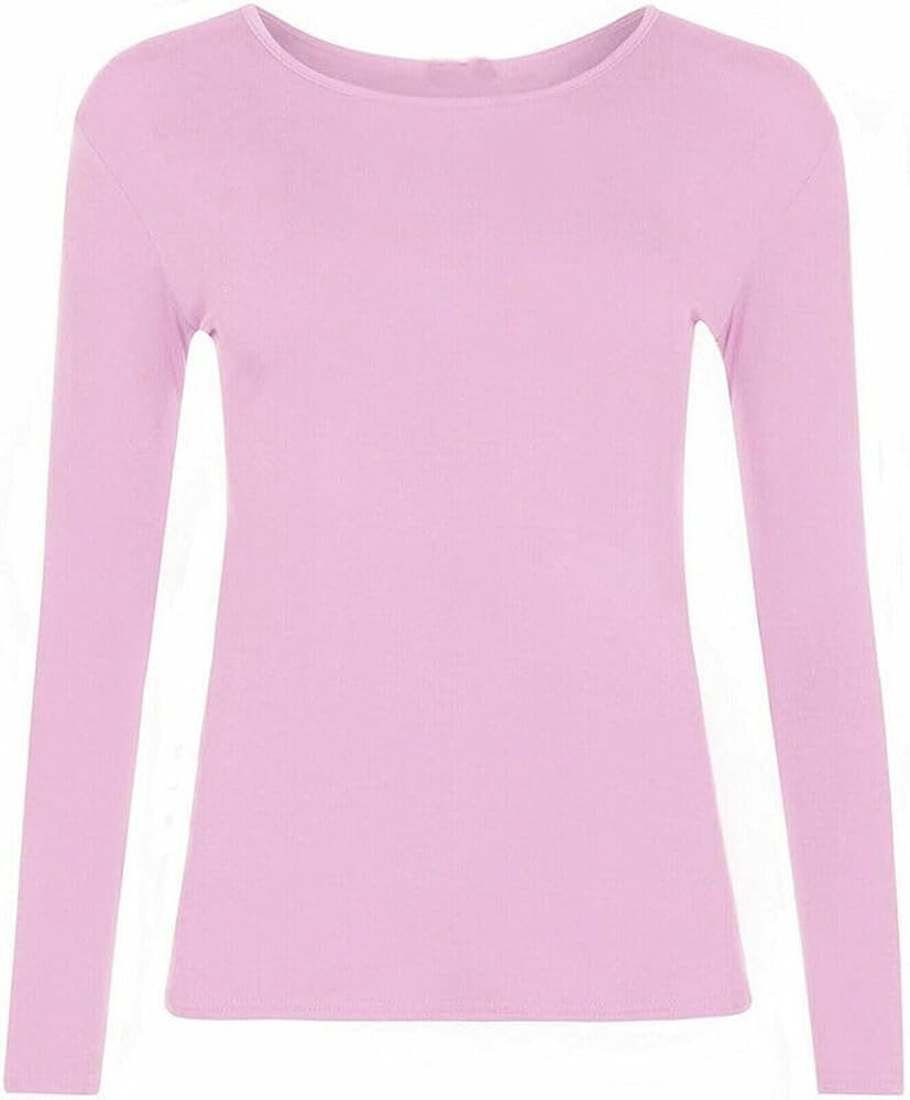 FASHION MY LOVE Women Ladies Long Sleeve Round Neck Plain Top Stretchy Casual Summer T-Shirts Bas... | Amazon (UK)