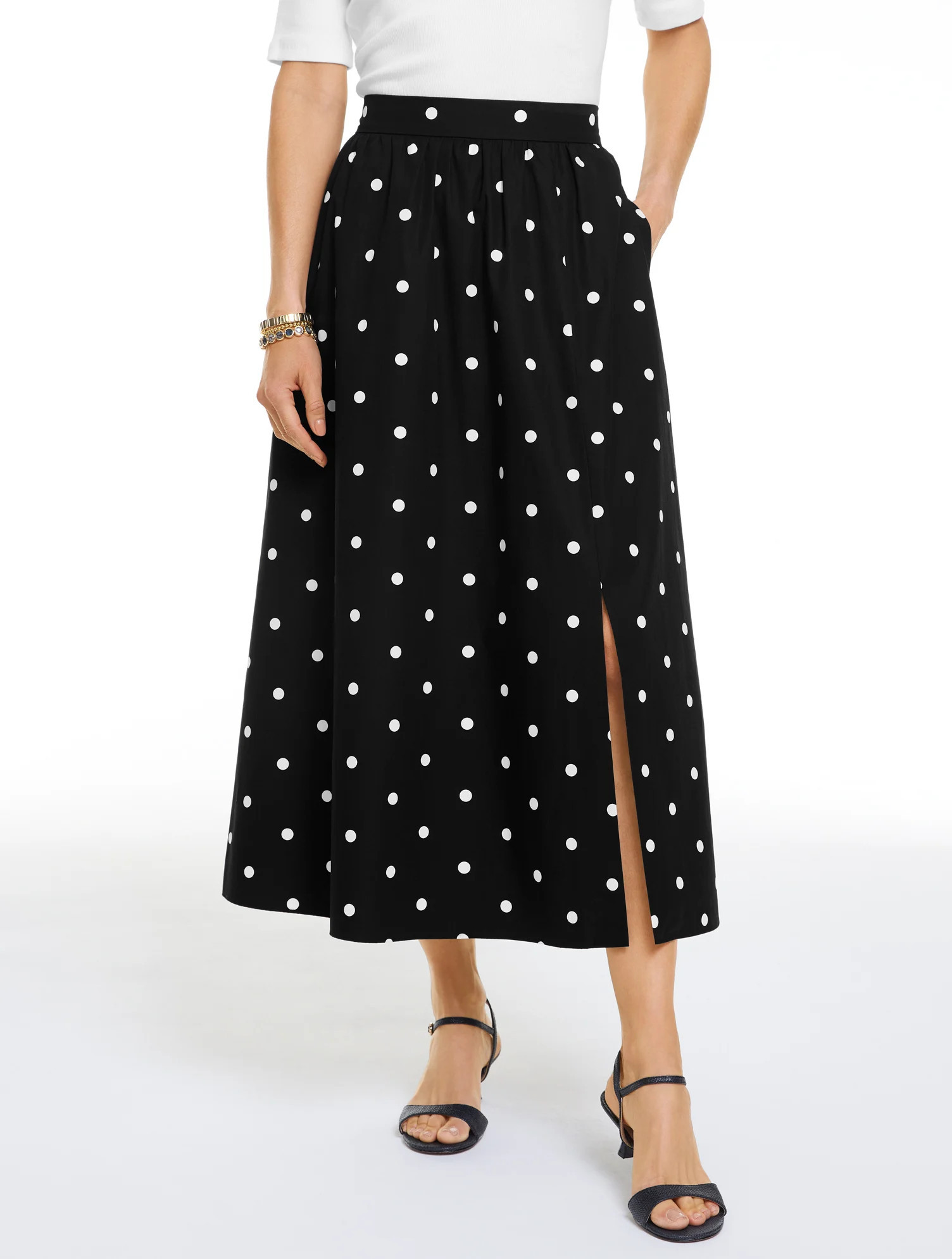 Petite - Fit & Flare Maxi Skirt - Garden Dot - Black/White - 2XS - 100% Cotton Talbots | Talbots
