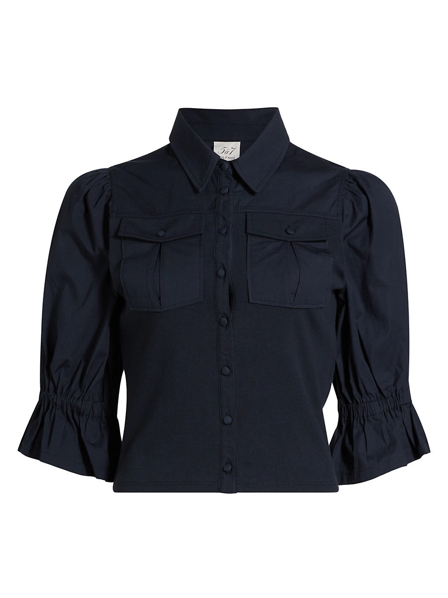 Women's Lyric Pufff-Sleeve Denim Top - Navy - Size Medium | Saks Fifth Avenue