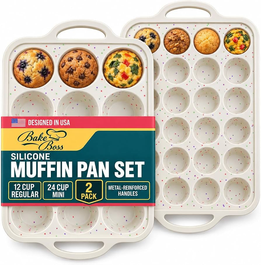 Silicone Muffin Pans, 2-Pack Regular 12 Cup & Mini 24 Cup, BPA-Free | Amazon (US)