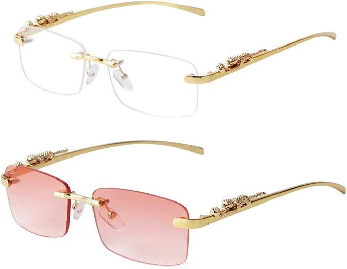 ADE WU Vintage Rimless Sunglasses Retro Luxury Gold Metal Frameless Rectangle Colored Lens Sun Gl... | Amazon (US)