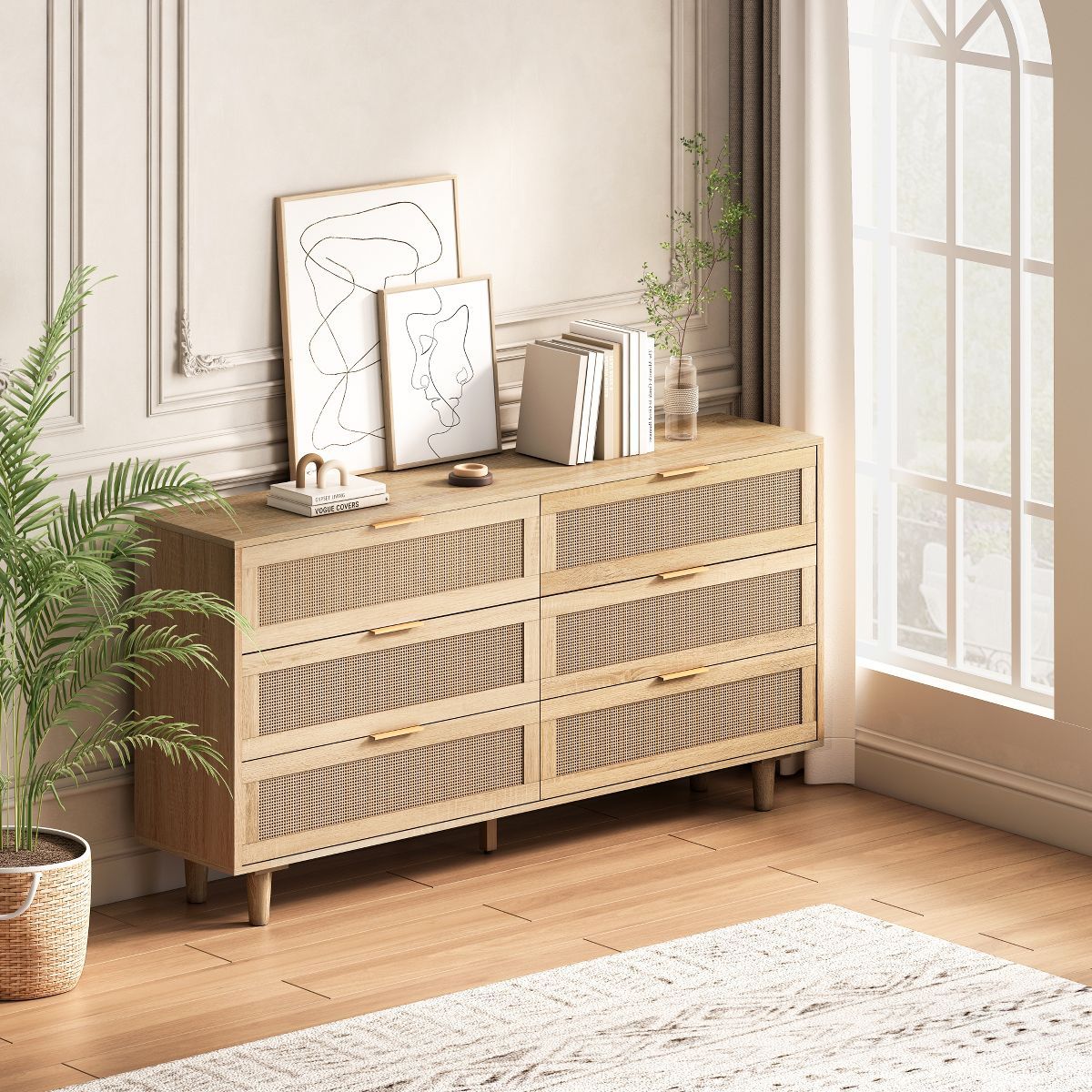 6-Drawer Rattan Dresser for Living Room and Bedroom, Natural - ModernLuxe | Target